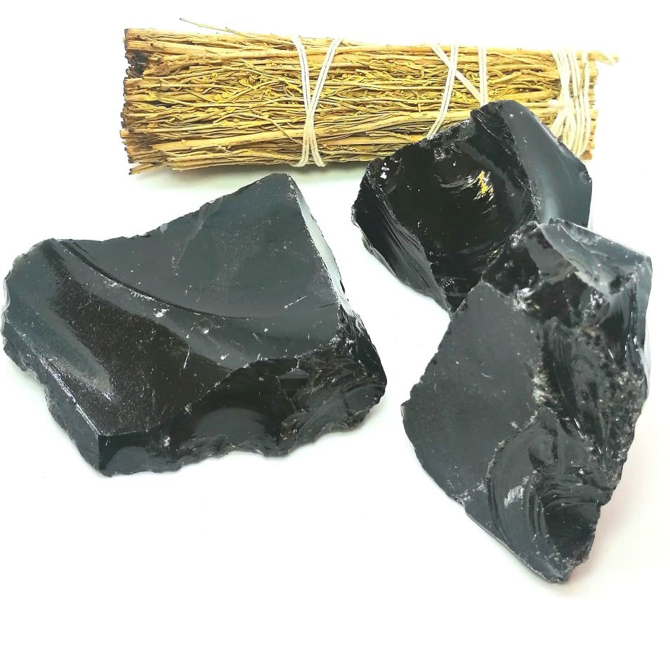 Obsidienne noire brute, obsidienne brute, pierres naturelles - précieuses,  pierres de guérison, chakra 391gr - Un grand marché